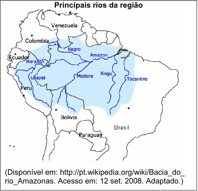 Mapa dos principais rios da região amazônica, com a referência da fonte.