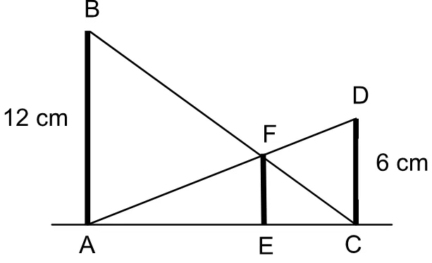 Segmentos paralelos AB, EF e CD, medindo AB 12 cm e CD 6 cm.