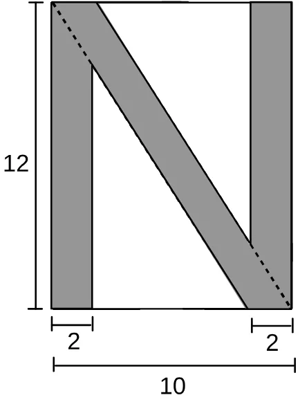 Construção da letra N com retângulo de 10 por 12 cm e faixas de 2 cm.