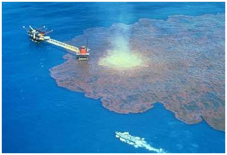 Mancha de petróleo no Golfo do México, na imagem que acompanha a reportagem.