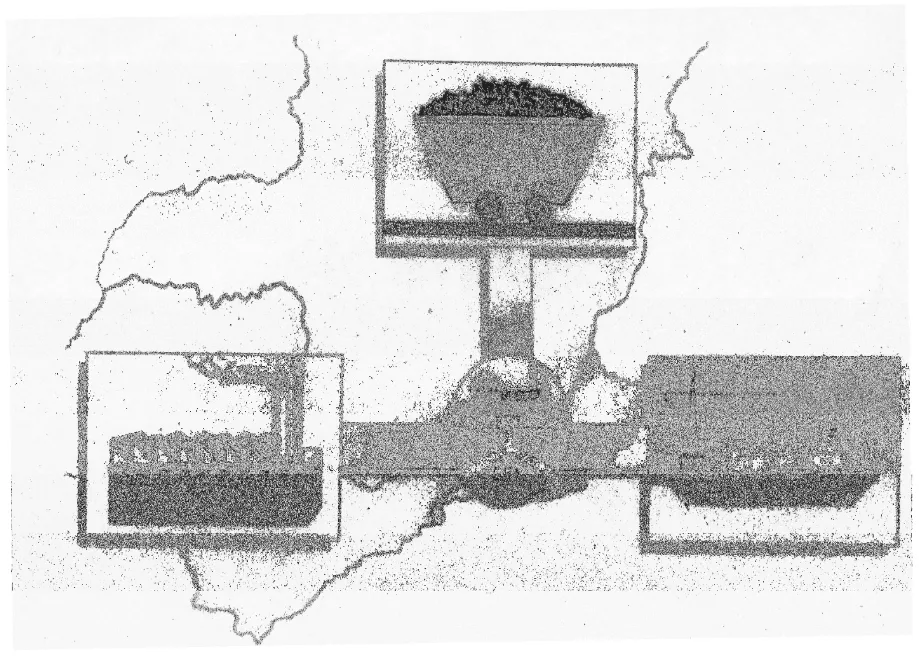Ilustração da localização da Companhia Siderúrgica Nacional e do transporte de matérias-primas.