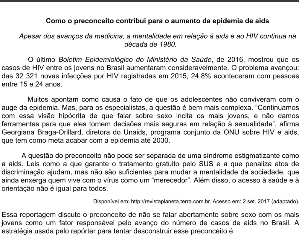 Trecho original com figura, tabela ou fórmula da questão 40 do ENEM 2020 - 1º Dia - Caderno 3 – Branco – Inglês – Aplicação digital.