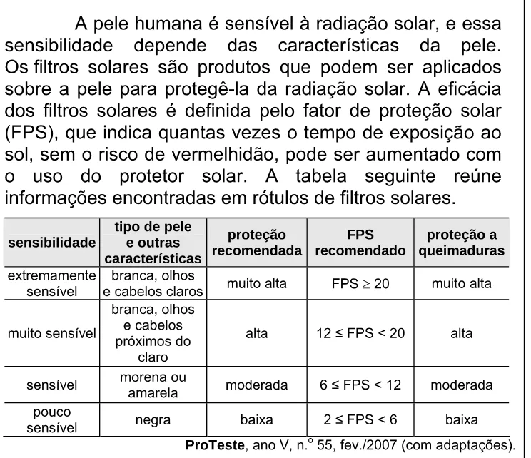 Trecho original com figura, tabela ou fórmula da questão 45 do ENEM 2007 - Caderno Amarelo.