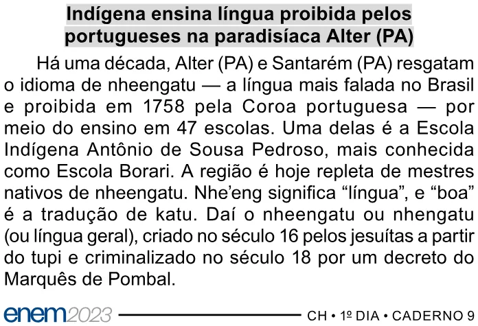 Trecho original com figura, tabela ou fórmula da questão 56 do ENEM 2023 - 1º Dia – Caderno 9 – Laranja (braile e ledor) – Reaplicação/PPL.