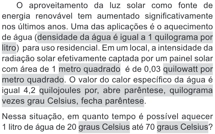 Trecho original com figura, tabela ou fórmula da questão 127 do ENEM 2017 - 2º Dia - Caderno 11 - Laranja – Reaplicação/PPL - Ledor.