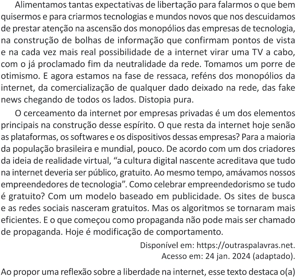 Trecho original com figura, tabela ou fórmula da questão 25 do ENEM 2025 - 1º Dia – Caderno 9 – Laranja (Braile e ledor) – Aplicação Regular - (Superampliada) - Belém, Ananindeua e Marituba.