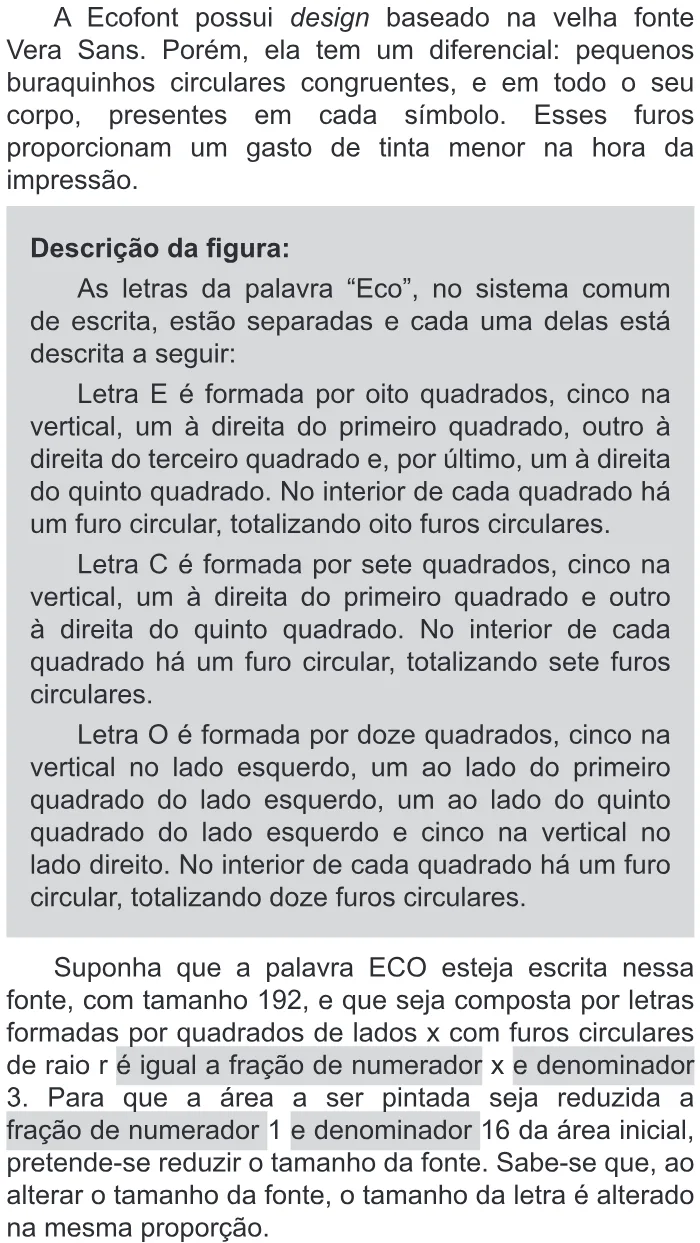 Trecho original com figura, tabela ou fórmula da questão 177 do ENEM 2018 - 2º Dia - Caderno 11 – Laranja (Braile e ledor) – Aplicação regular.