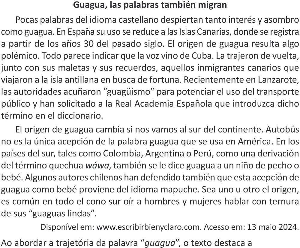 Trecho original com figura, tabela ou fórmula da questão 4 (espanhol) do ENEM 2025 - 1º Dia – Caderno 10 – Roxo (Libras) – Aplicação Regular - (Superampliada).