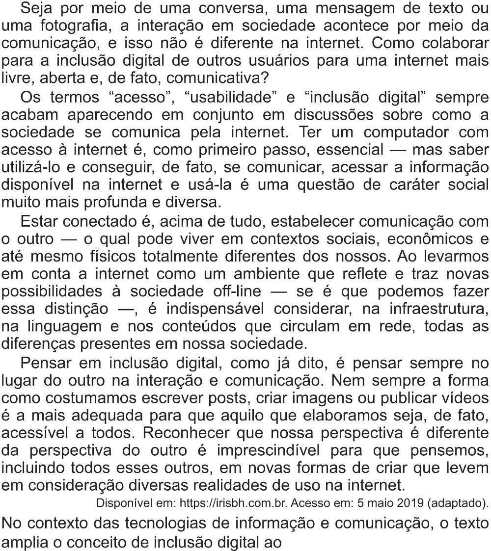 Trecho original com figura, tabela ou fórmula da questão 43 do ENEM 2021 - 1º Dia – Caderno 2 – Amarelo (Superampliada) – Reaplicação/PPL/Segunda Oportunidade.