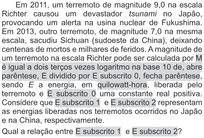 Trecho original com figura, tabela ou fórmula da questão 147 do ENEM 2016 - 2º Dia - Caderno 6 - Cinza – Aplicação regular - Ledor.