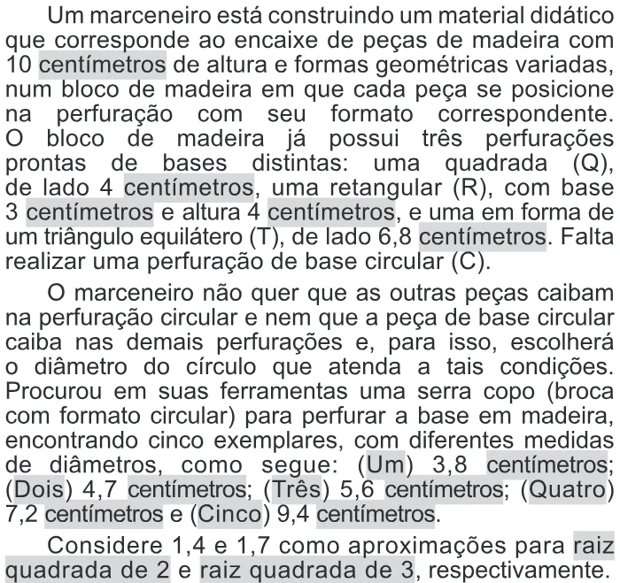 Trecho original com figura, tabela ou fórmula da questão 152 do ENEM 2016 - 2º Dia - Caderno 6 - Cinza – Aplicação regular - Ledor.