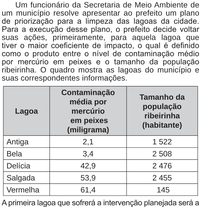 Trecho original com figura, tabela ou fórmula da questão 170 do ENEM 2017 - 2º Dia - Caderno 5 - Amarelo – Reaplicação/PPL.