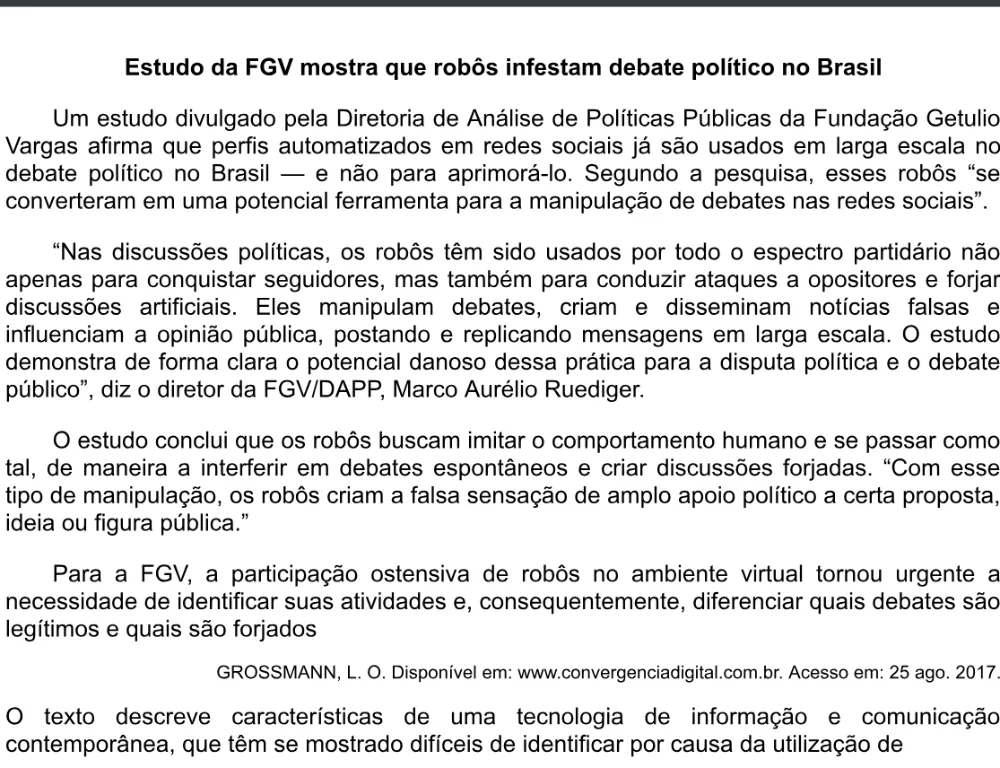 Trecho original com figura, tabela ou fórmula da questão 22 do ENEM 2020 - 1º Dia - Caderno 3 – Branco – Inglês – Aplicação digital.