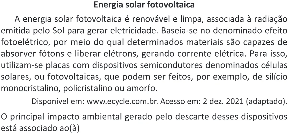 Trecho original com figura, tabela ou fórmula da questão 98 do ENEM 2025 - 2º Dia – Caderno 11 – Laranja (Braile e ledor) – Aplicação Regular - (Superampliada) - Belém, Ananindeua e Marituba.
