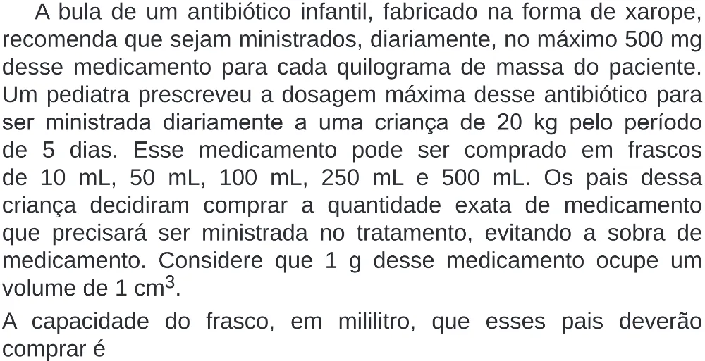 Trecho original com figura, tabela ou fórmula da questão 165 do ENEM 2019 - 2º Dia – Caderno 6 – Cinza (Superampliada) – Aplicação Regular.