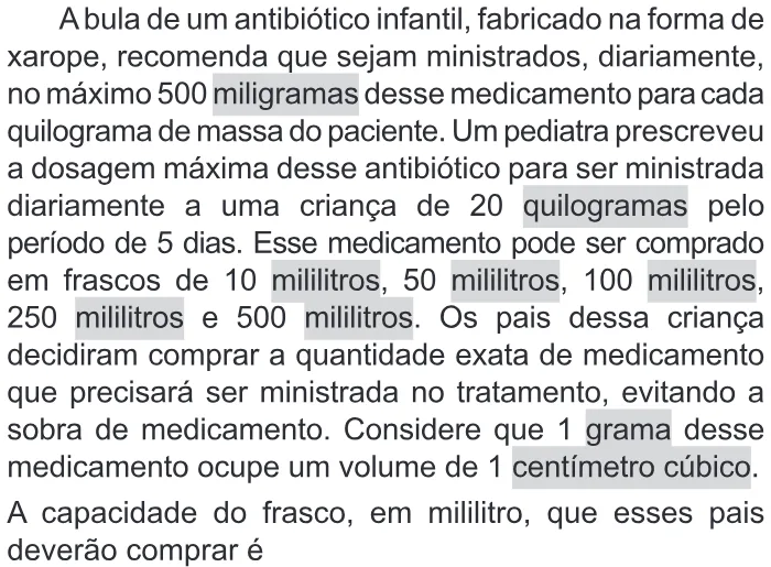 Trecho original com figura, tabela ou fórmula da questão 165 do ENEM 2019 - 2º Dia – Caderno 11 – Laranja (Braile e Ledor) – Aplicação Regular.