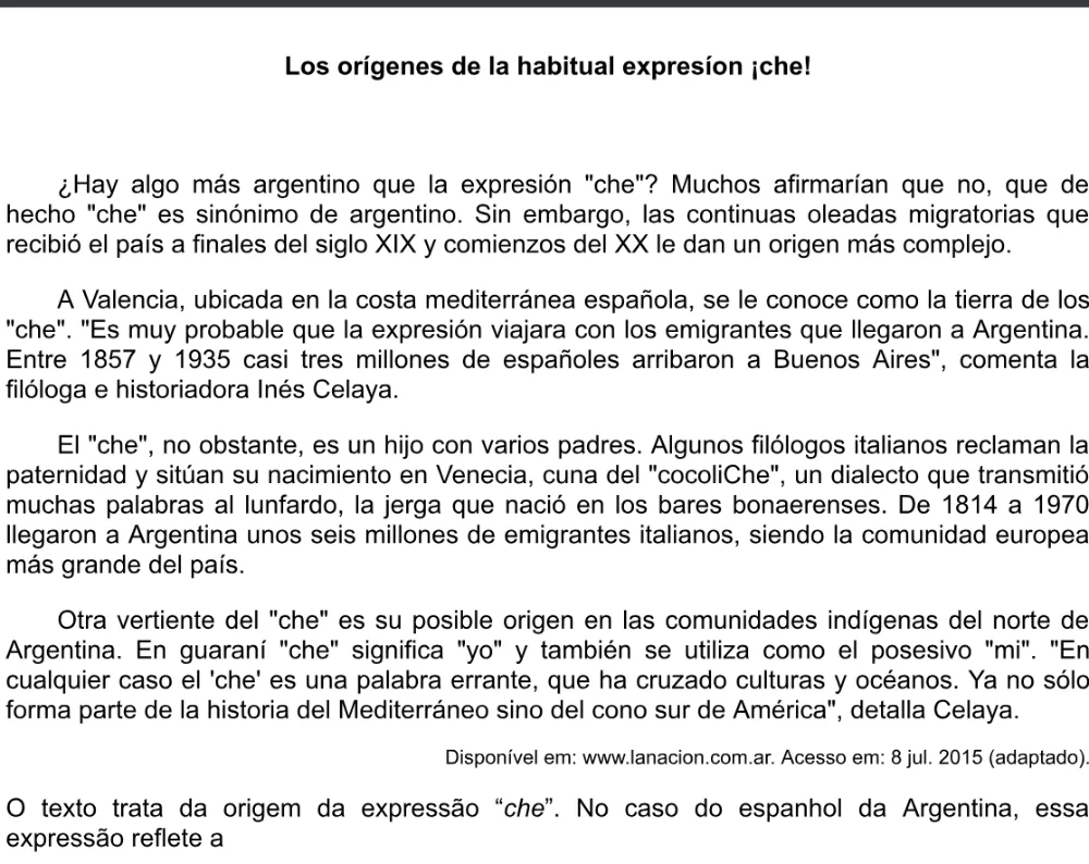 Trecho original com figura, tabela ou fórmula da questão 5 do ENEM 2020 - 1º Dia - Caderno 4 – Rosa – Espanhol – Aplicação digital.