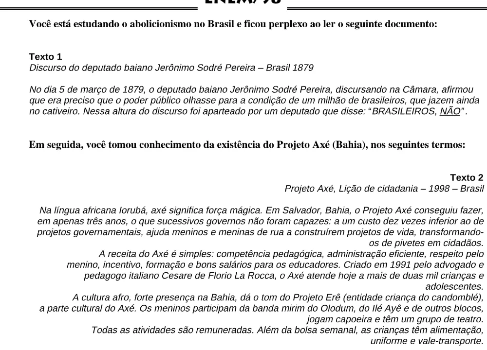 Alternativa E da questão 57 do ENEM 1998 - Caderno Amarelo.