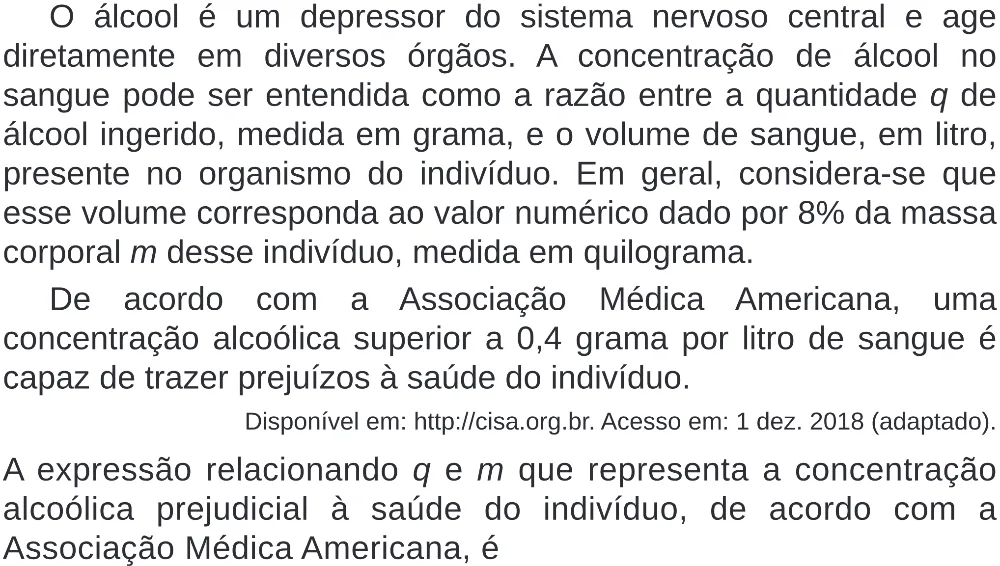 Trecho original com figura, tabela ou fórmula da questão 160 do ENEM 2019 - 2º Dia – Caderno 6 – Cinza (Superampliada) – Aplicação Regular.
