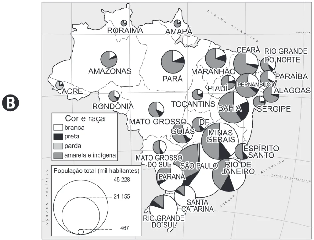 Mapa da alternativa B da questão 46 do ENEM 2022.