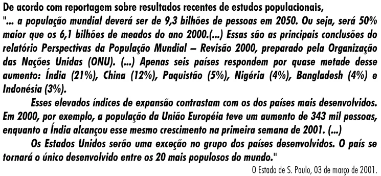 Trecho original com figura, tabela ou fórmula da questão 46 do ENEM 2001 - Caderno Amarelo.