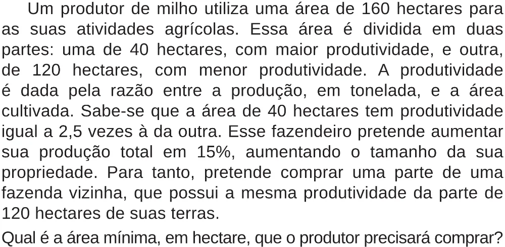 Trecho original com figura, tabela ou fórmula da questão 142 do ENEM 2018 - 2º Dia - Caderno 5 – Amarelo (Superampliada) – Aplicação regular.