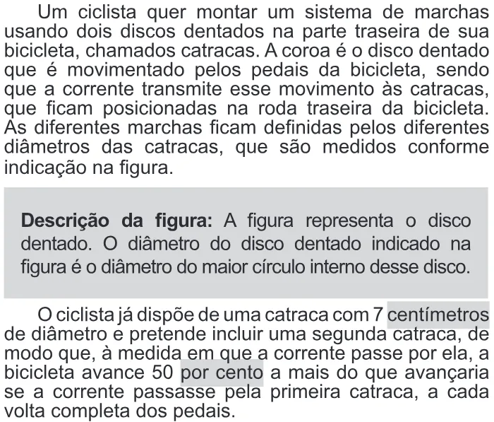 Trecho original com figura, tabela ou fórmula da questão 141 do ENEM 2019 - 2º Dia – Caderno 11 – Laranja (Braile e Ledor) – Aplicação Regular.