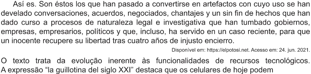 Trecho original com figura, tabela ou fórmula da questão 1 (espanhol) do ENEM 2021 - 1º Dia – Caderno 10 – Verde (Libras – Ampliada) – Aplicação Regular.
