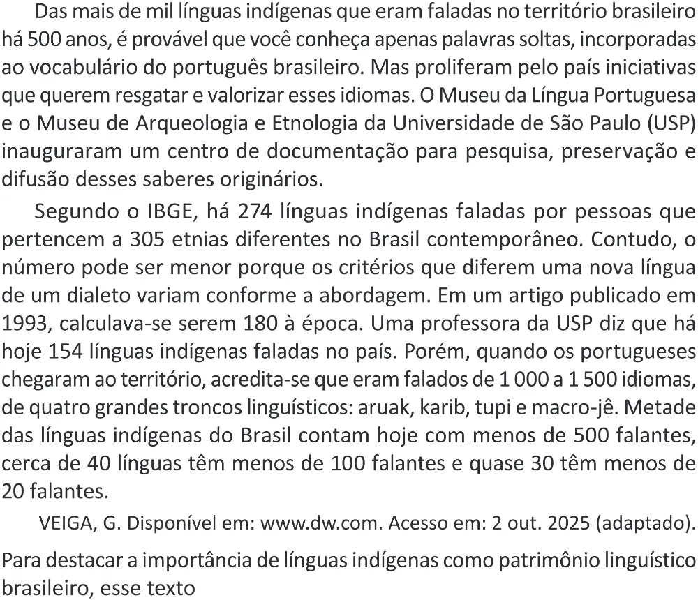 Trecho original com figura, tabela ou fórmula da questão 14 do ENEM 2025 - 1º Dia – Caderno 9 – Laranja (Braile e ledor) – Reaplicação - (Superampliada).