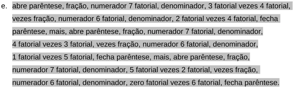 Alternativa E da questão 164 do ENEM 2024 - 2º Dia – Caderno 11 – Laranja (braile e ledor) – Aplicação Regular - Leitor de tela (NVDA).