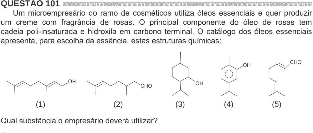 Trecho original com figura, tabela ou fórmula da questão 101 do ENEM 2020 - 2º Dia - Caderno 8 – Rosa (Ampliada) – Aplicação Regular.