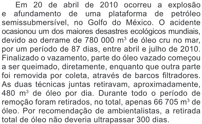 Trecho original com figura, tabela ou fórmula da questão 146 do ENEM 2016 - 2º Dia - Caderno 15 - Cinza – Reaplicação/PPL.
