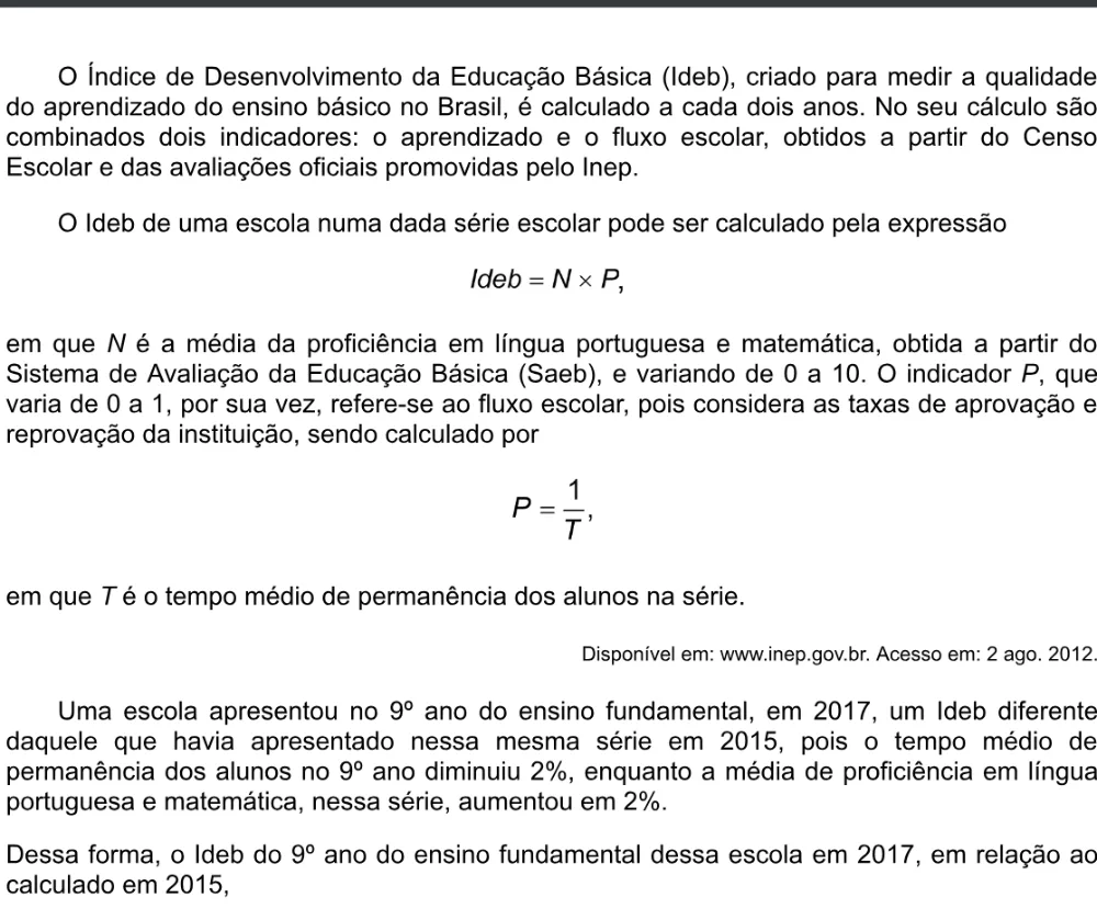 Trecho original com figura, tabela ou fórmula da questão 170 do ENEM 2020 - 2º Dia - Caderno 5 – Amarelo – Aplicação digital.