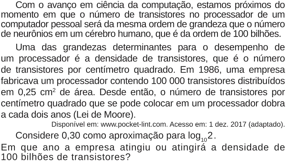Trecho original com figura, tabela ou fórmula da questão 171 do ENEM 2018 - 2º Dia - Caderno 5 – Amarelo (Superampliada) – Aplicação regular.