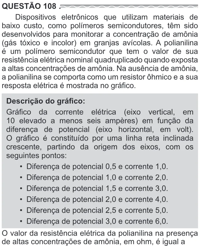 Trecho original com figura, tabela ou fórmula da questão 108 do ENEM 2017 - 2º Dia - Caderno 11 – Laranja (Braile e ledor) – Aplicação regular.