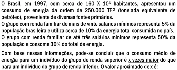 Trecho original com figura, tabela ou fórmula da questão 58 do ENEM 2000 - Caderno Amarelo.