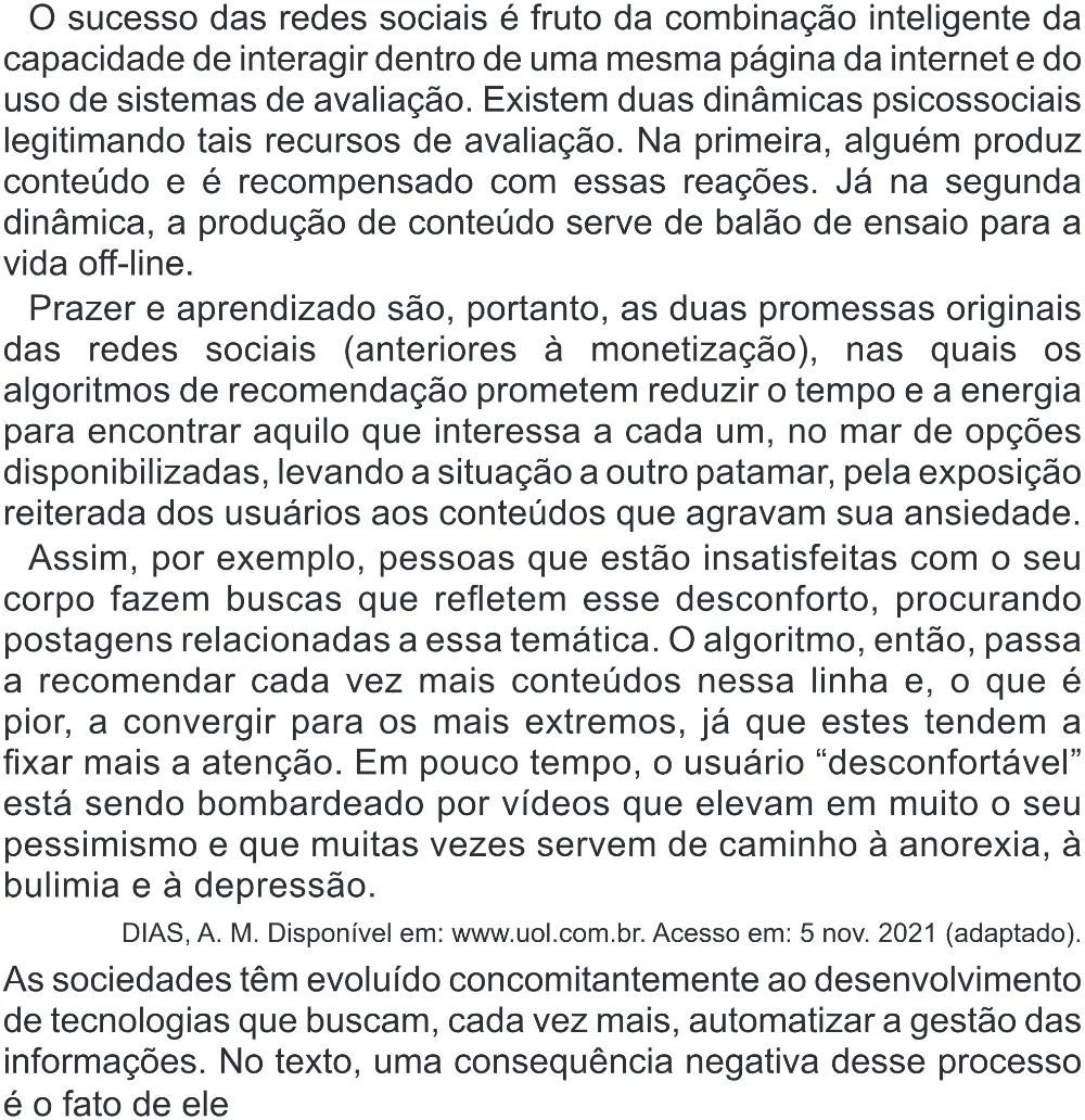 Trecho original com figura, tabela ou fórmula da questão 25 do ENEM 2022 - 1º Dia – Caderno 3 – Branco (Superampliada) – Reaplicação/PPL.