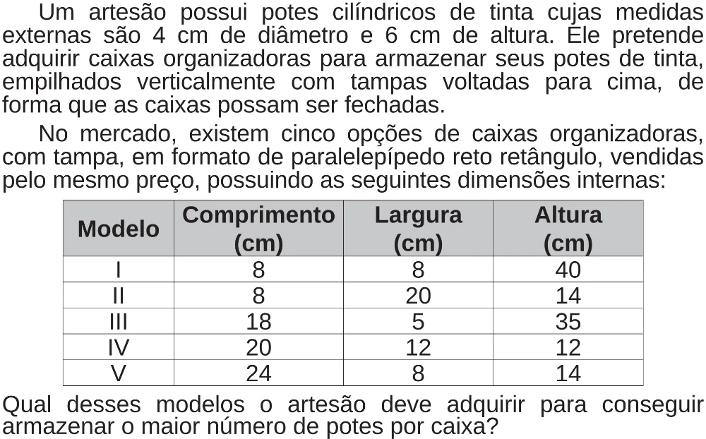 Trecho original com figura, tabela ou fórmula da questão 158 do ENEM 2018 - 2º Dia - Caderno 5 – Amarelo (Superampliada) – Aplicação regular.