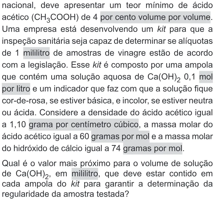 Trecho original com figura, tabela ou fórmula da questão 95 do ENEM 2019 - 2º Dia – Caderno 11 – Laranja – Reaplicação/PPL.