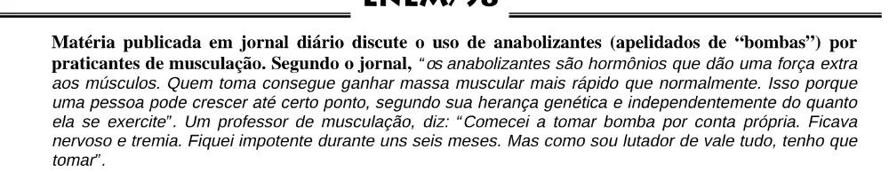 Alternativa E da questão 8 do ENEM 1998 - Caderno Amarelo.