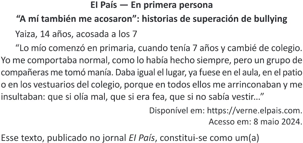 Trecho original com figura, tabela ou fórmula da questão 2 (espanhol) do ENEM 2025 - 1º Dia – Caderno 9 – Laranja (Braile e ledor) – Reaplicação - (Superampliada).