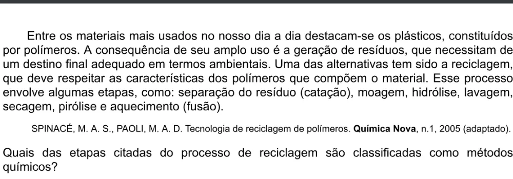 Trecho original com figura, tabela ou fórmula da questão 124 do ENEM 2020 - 2º Dia - Caderno 5 – Amarelo – Aplicação digital.