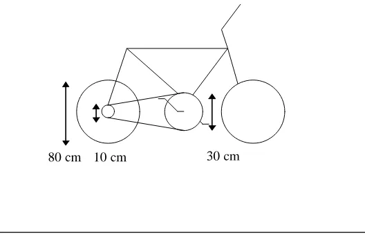Bicicleta com as medidas de 80 cm, 10 cm e 30 cm.