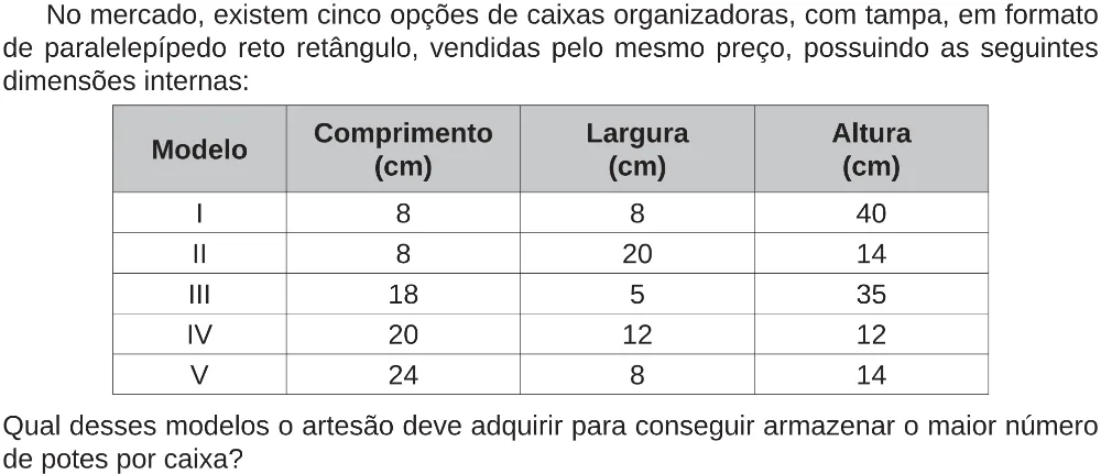 Trecho original com figura, tabela ou fórmula da questão 158 do ENEM 2018 - 2º Dia - Caderno 5 – Amarelo (Ampliada) – Aplicação regular.
