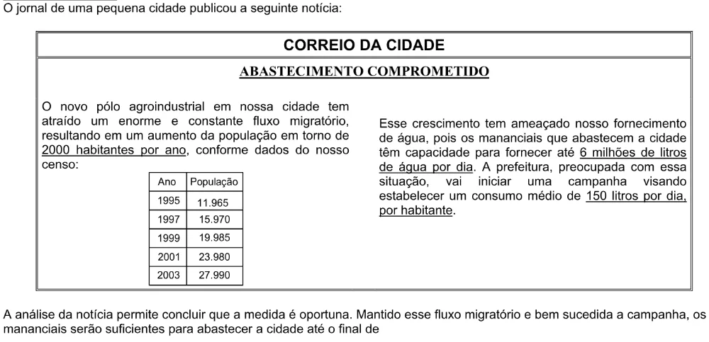 Trecho original com figura, tabela ou fórmula da questão 37 do ENEM 2004 - Caderno Amarelo.