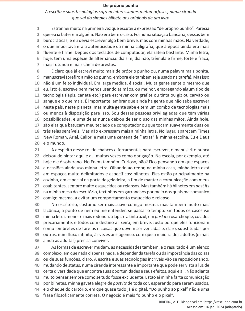 Trecho original com figura, tabela ou fórmula da questão 6 do ENEM 2025 - 1º Dia – Caderno 9 – Laranja (Braile e ledor) – Aplicação Regular - (Atendimento Especializado).