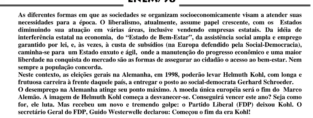 Alternativa E da questão 15 do ENEM 1998 - Caderno Amarelo.
