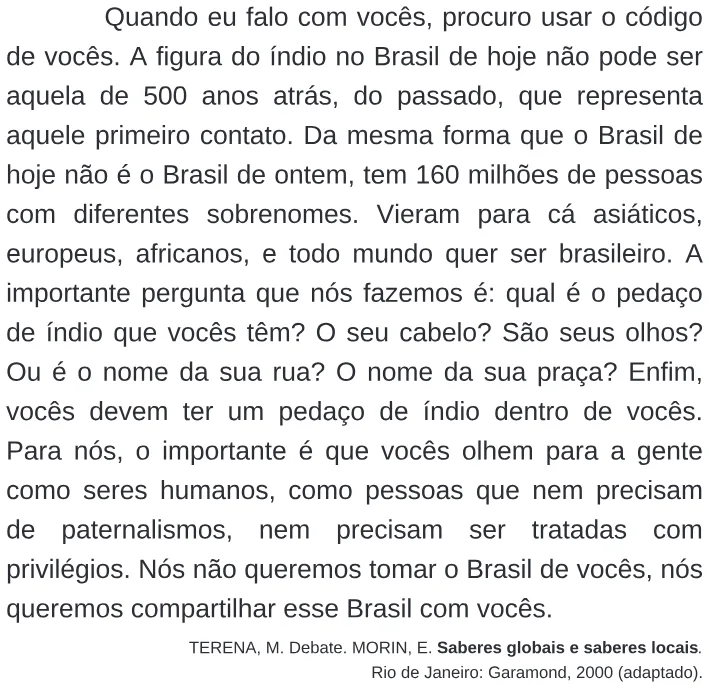 Trecho original com figura, tabela ou fórmula da questão 122 do ENEM 2009 - 2º Dia - Caderno 5 - Amarelo.