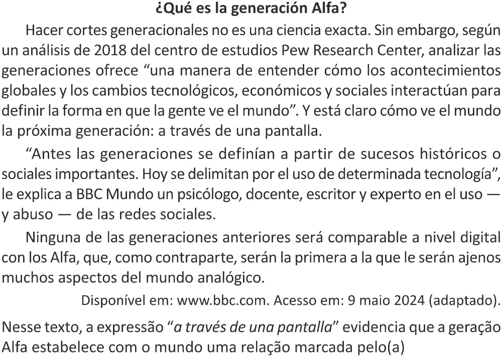 Trecho original com figura, tabela ou fórmula da questão 2 (espanhol) do ENEM 2025 - 1º Dia – Caderno 9 – Laranja (Braile e ledor) – Aplicação Regular - (Superampliada).