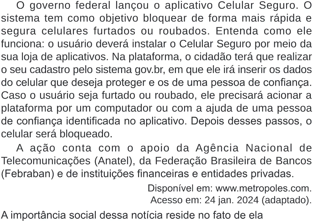 Trecho original com figura, tabela ou fórmula da questão 7 do ENEM 2024 - 1º Dia – Caderno 4 – Verde (Superampliada) – Reaplicação/PPL.
